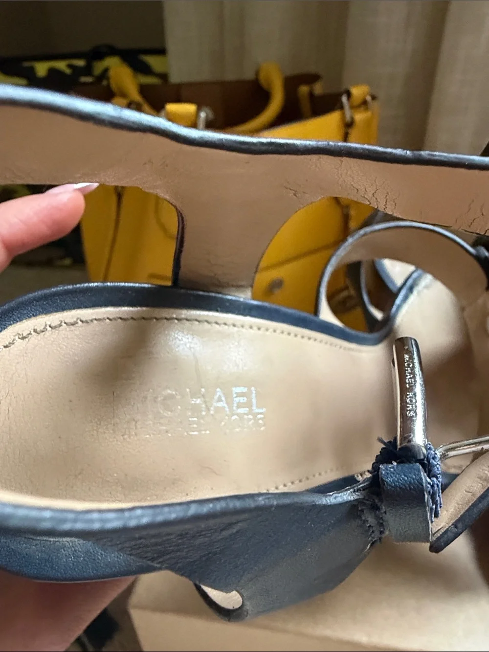 Michael Kors Navy Leather Floral Strappy Slingback Sandals